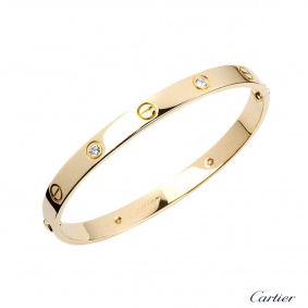 Cartier 18k Yellow Gold Half Diamond Love Bracelet Size 18 B6035918
